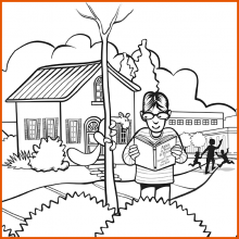 Coloring Page 1 Thumbnail - Boy Reading with Squirrel