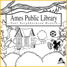Coloring Page 3 Thumbnail - Man and Girl by Ames Public Library Sign