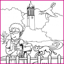 Coloring Page 4 Thumbnail - Woman with Animals and Campanile